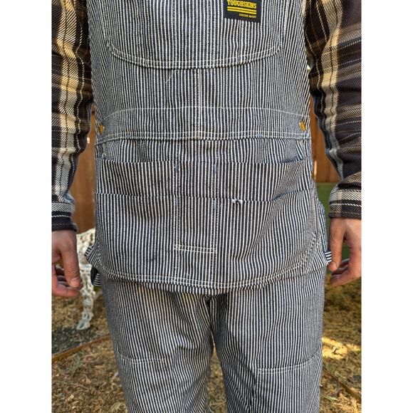 Vtg Sears Bib Overalls 40x30 Hickory Striped Railroad Toughskins Union Made USA - Picture 3 of 16